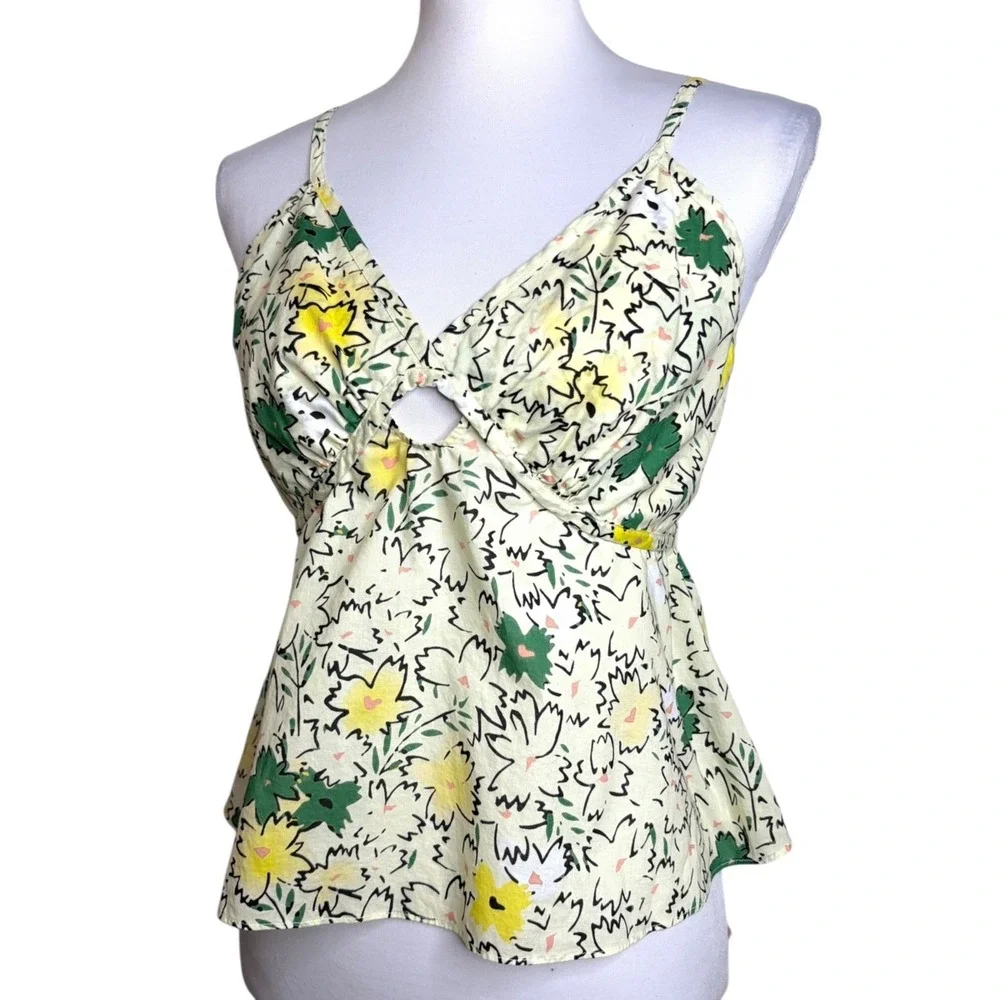 Anthropologie Hope For Flowers Floral Cami Top S Yellow Green Boho Cotton Tank - Picture 4 of 10